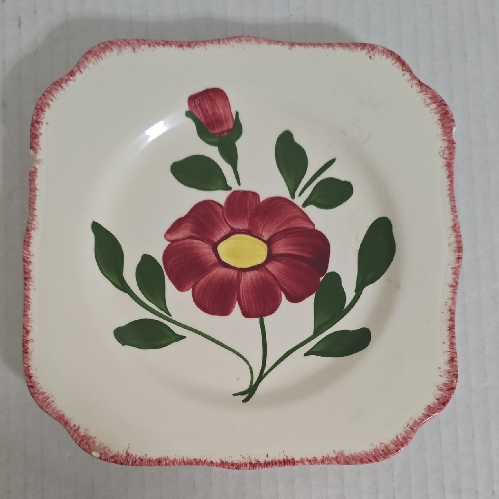 Vintage Unmarked Blue Ridge Pottery Floral Small Square Plate
